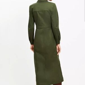 Loft Twill Midi Pocket Cotton Shirtdress Olive Greebln 0 Size 0